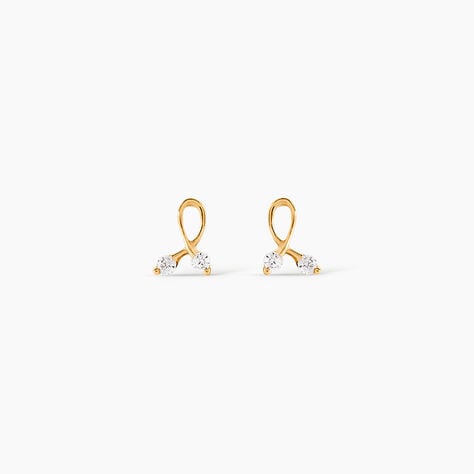 Boucles D'oreilles Puces Alvina Ruban Or Jaune Oxyde De Zirconium - Clous d'oreilles Femme | Histoire d&rsquo;Or