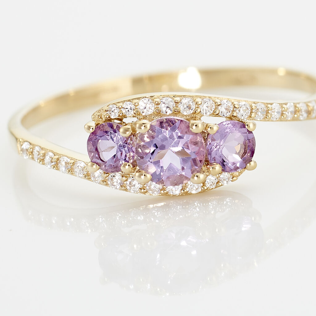 Bague Chloe Or Jaune Amethyste Et Oxyde De Zirconium - Bagues solitaires Femme | Histoire d&rsquo;Or