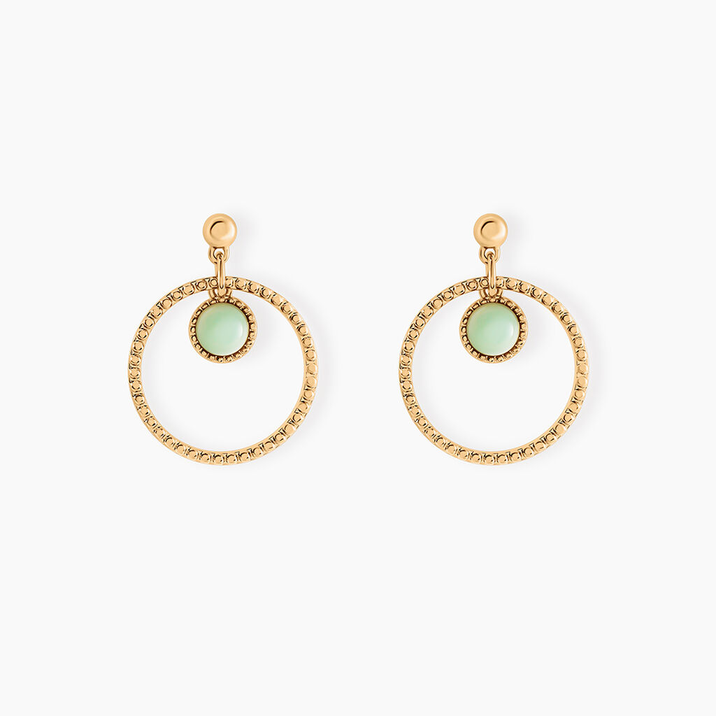 Boucles D'oreilles Pendantes Amalthea Plaqu&eacute; Or Dor&eacute; Aventurine Vert - Boucles d'oreilles fantaisie Femme | Histoire d&rsquo;Or