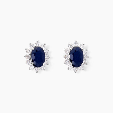Boucles D'oreilles Or Blanc Saphir Diamants - Clous d'oreilles Femme | Histoire d’Or