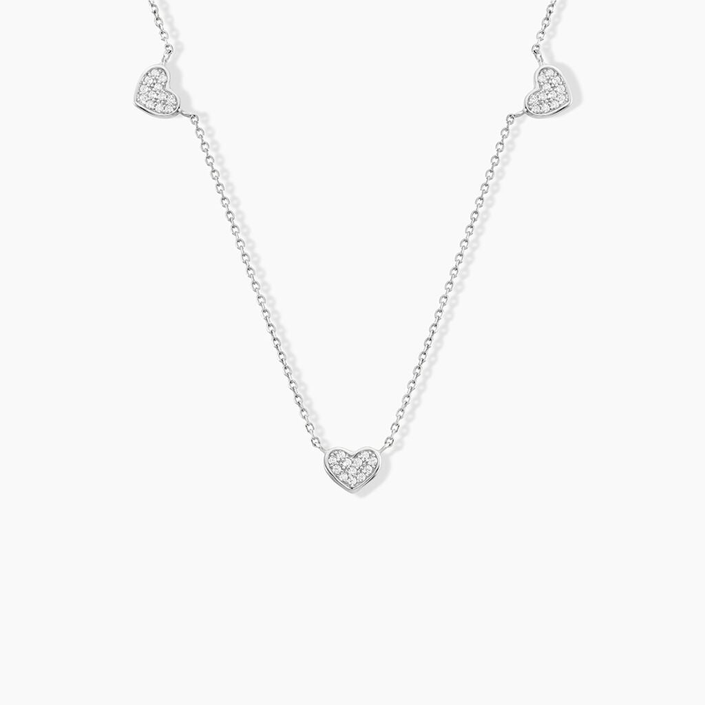 Collier Petit Coeur Argent Blanc Oxyde De Zirconium - F&ecirc;te des m&egrave;res Femme | Histoire d&rsquo;Or