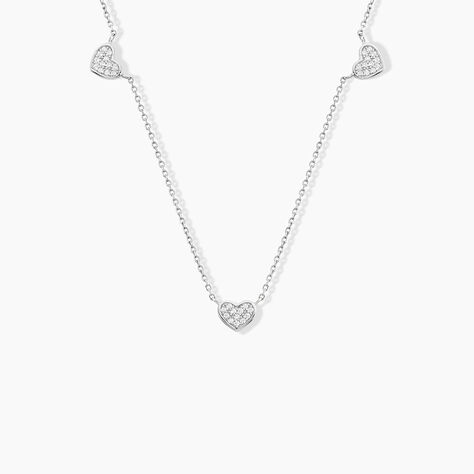 Collier Hearts Argent Blanc Oxyde De Zirconium - F&ecirc;te des m&egrave;res Femme | Histoire d&rsquo;Or