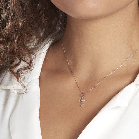 Pendentif Canice Croix Or Blanc Oxyde De Zirconium - Pendentifs Communion Femme | Histoire d’Or