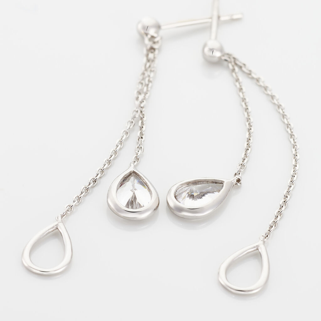 Boucles D'oreilles Pendantes Emerika Or Blanc Oxyde De Zirconium - Boucles d'oreilles pendantes Femme | Histoire d&rsquo;Or