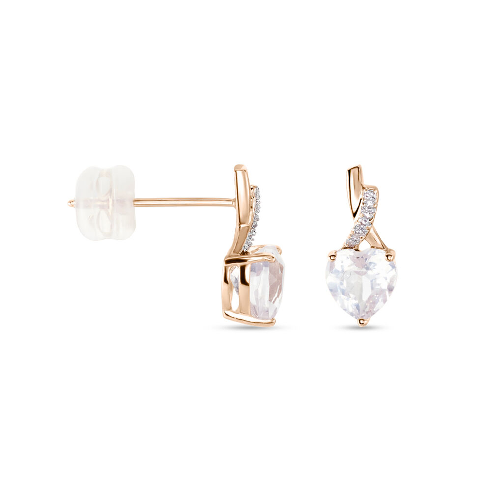 Boucles D'oreilles Puces Or Rose Clothilde Quartz - Boucles d'Oreilles Coeur Femme | Histoire d’Or