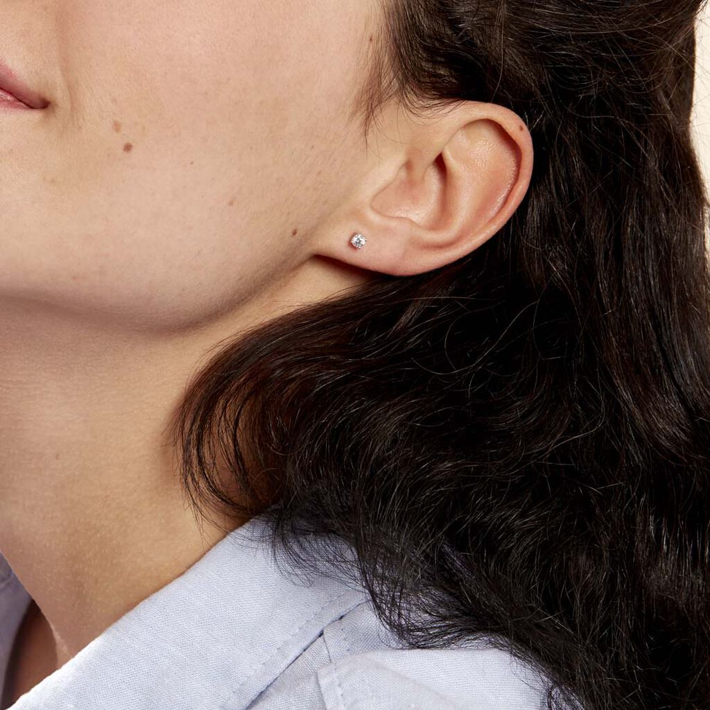 Boucles D'oreilles Or Blanc Victoria Puces Diamants - Clous d'oreilles Femme | Histoire d’Or