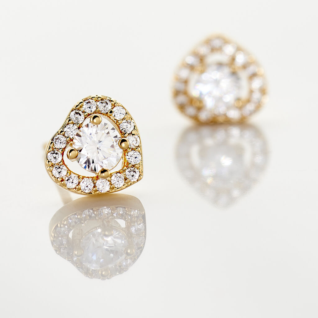 Boucles D'oreilles Puces Alais Plaqué Or Jaune Oxyde De Zirconium - Boucles d'oreilles fantaisie Femme | Histoire d’Or