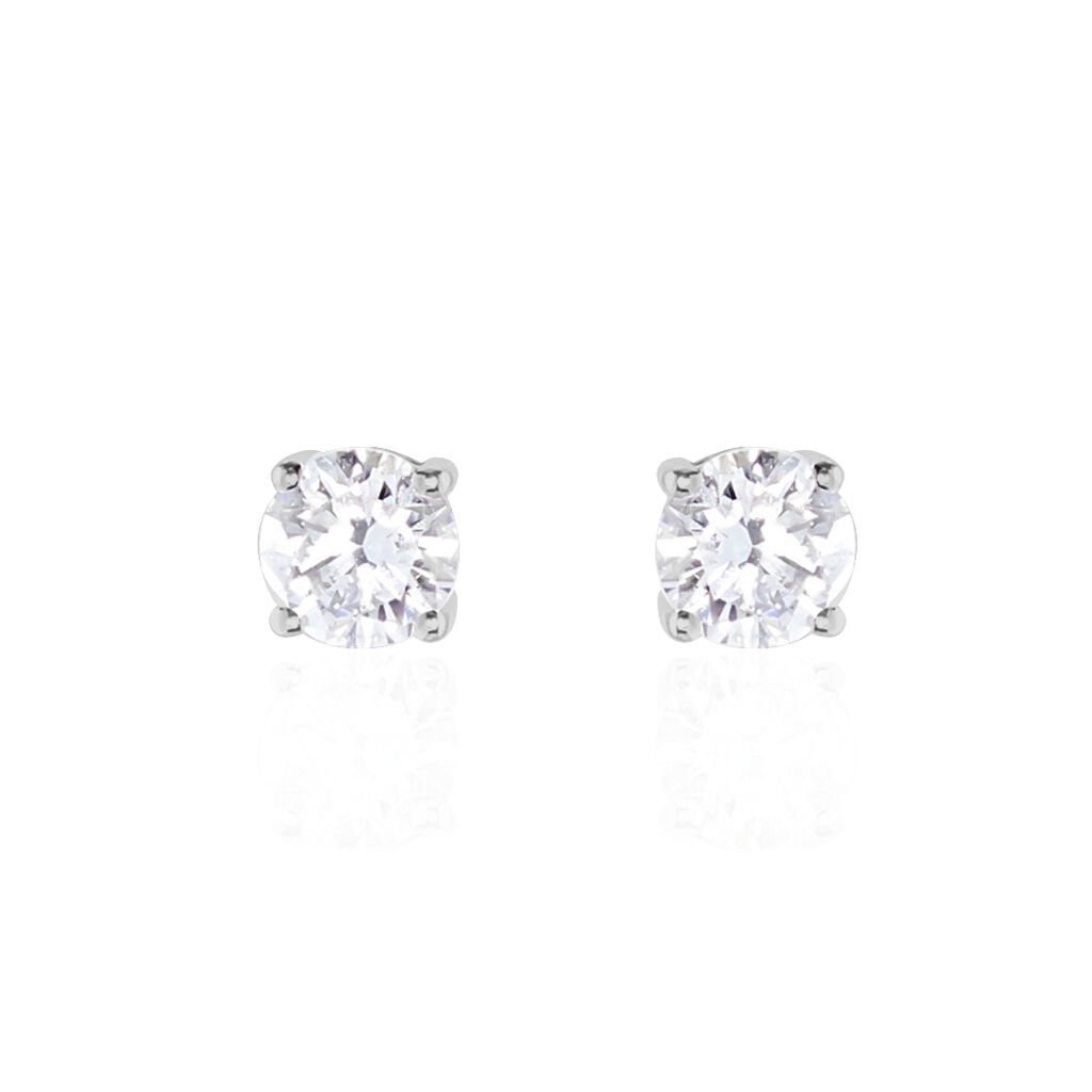 Boucles D'oreilles Puces 4 Griffes Or Blanc Diamant Synthetique - Clous d'oreilles Femme | Histoire d’Or