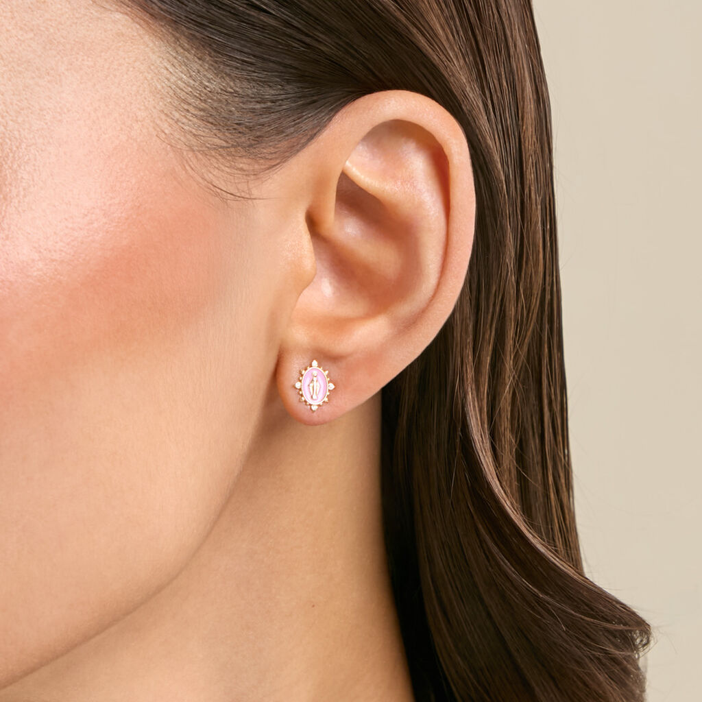 Boucles D'Oreilles Puces Febo Argent Dor&eacute; A L'Or 750/1000 Oxyde De Zirconium - Boucles d'oreilles empierr&eacute;es Femme | Histoire d&rsquo;Or