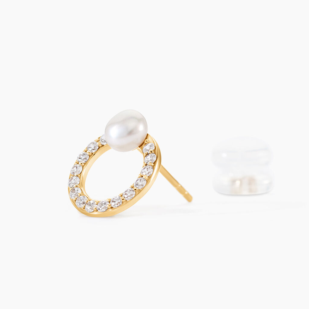 Boucles D'oreilles Puces Piety Or Jaune Perle De Culture Oxyde - Clous d'oreilles Femme | Histoire d&rsquo;Or