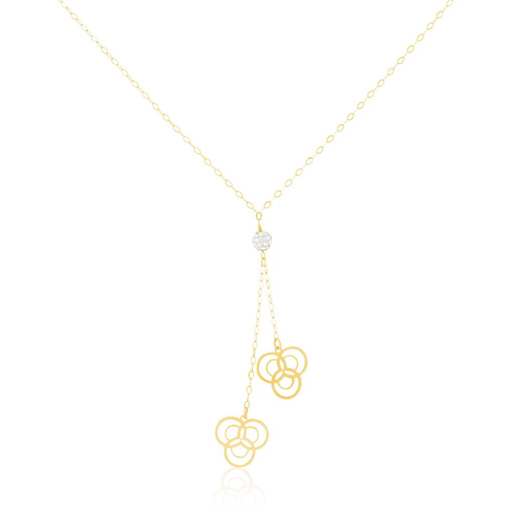 Collier Or Jaune Rosaces Et Boule Strass - Colliers Femme | Histoire d’Or