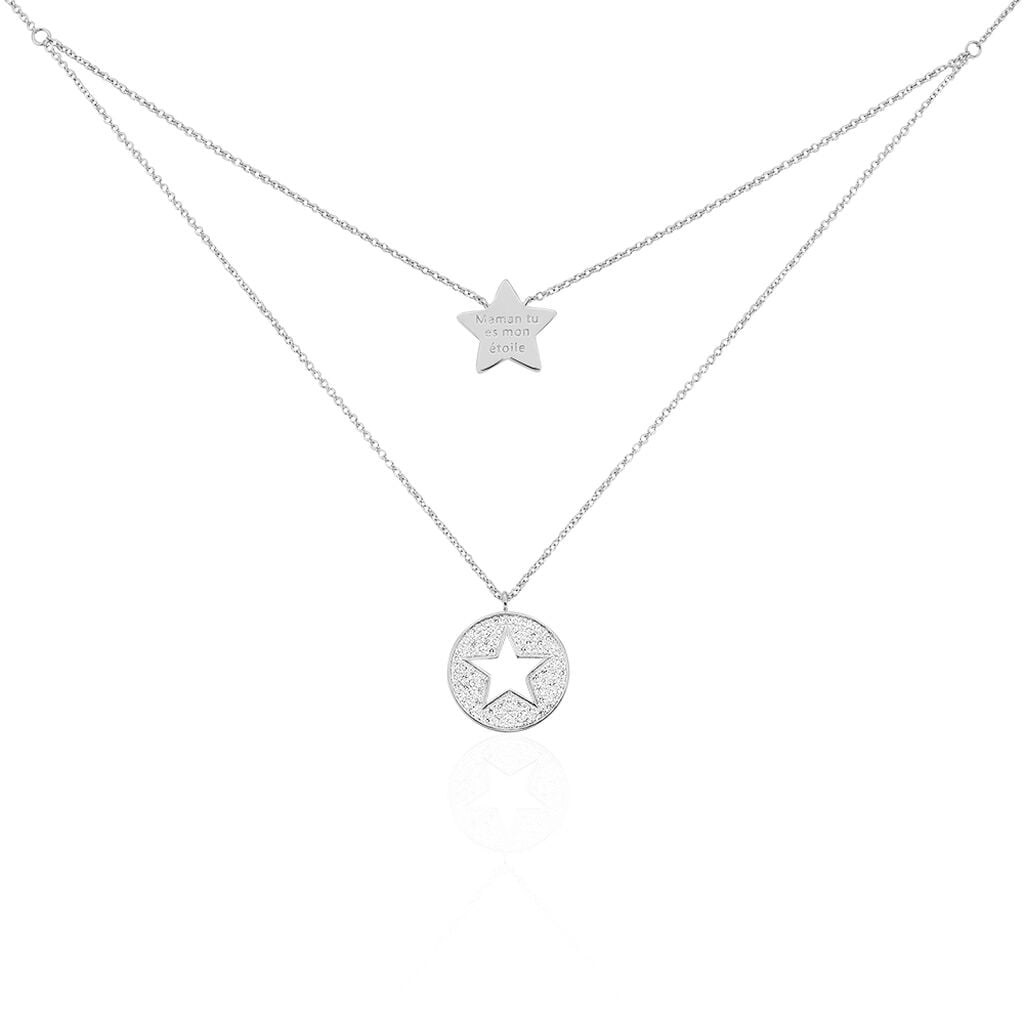 Collier Ambre Argent Blanc Oxyde De Zirconium - Colliers doubles et triples cha&icirc;nes Femme | Histoire d&rsquo;Or