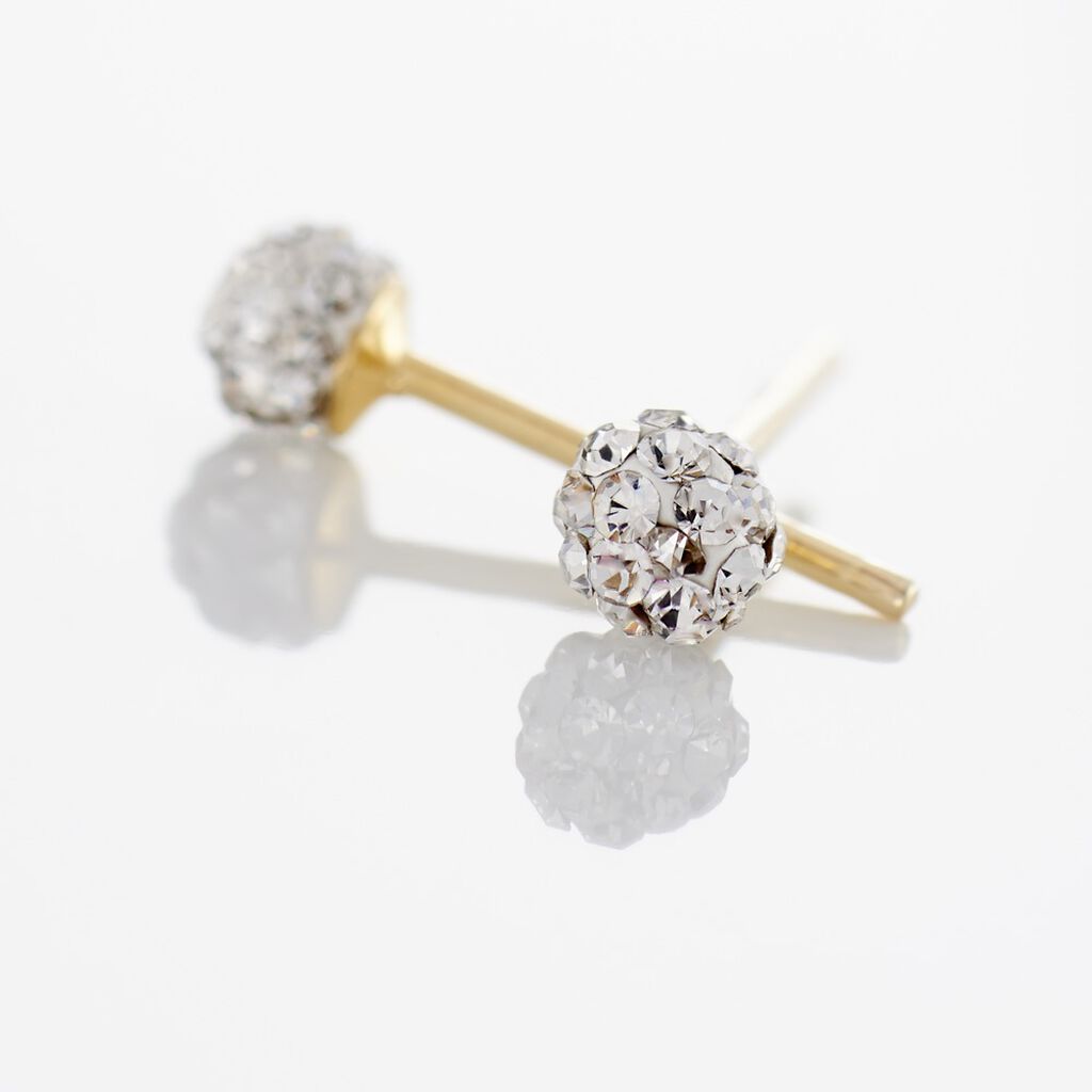 Boucles D'oreilles Puces Erlea Or Jaune Boules Cristal - Clous d'oreilles Femme | Histoire d&rsquo;Or