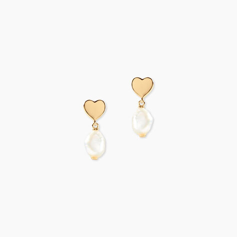 Boucles D'Oreilles Pendantes Loving Pearl Argent Dor&eacute; A L'Or 750/1000 Perle De Culture - Boucles d'oreilles pendantes Femme | Histoire d&rsquo;Or