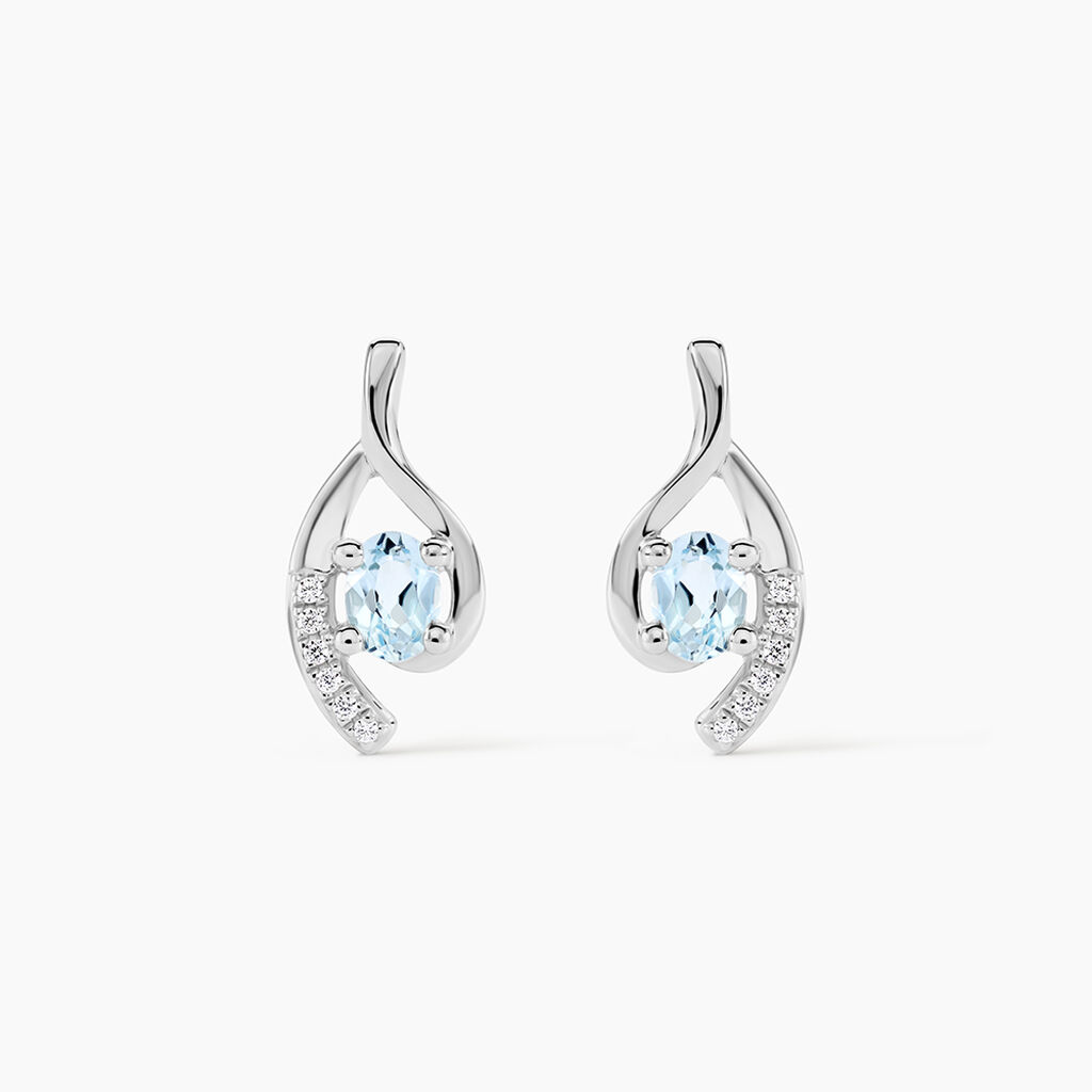 Boucles D'oreilles Sagesse Or Blanc Topaze Oxyde - Clous d'oreilles Femme | Histoire d&rsquo;Or