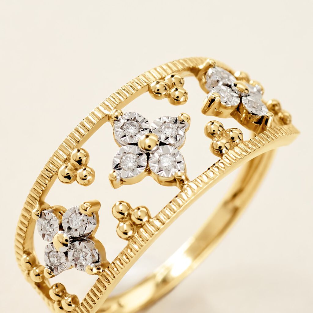 Bague Or Jaune Eternal Spring 3 Fleurs Diamants - Bagues solitaires Femme | Histoire d’Or