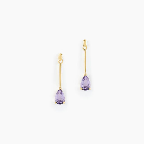 Boucles D'oreilles Pendantes Goutte Or Jaune Amethyste - Boucles d'oreilles pendantes Femme | Histoire d&rsquo;Or