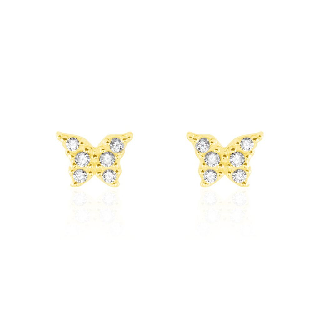 Boucles D'oreilles Puces Or Jaune Fragaria Oxydes - Clous d'oreilles Femme | Histoire d’Or