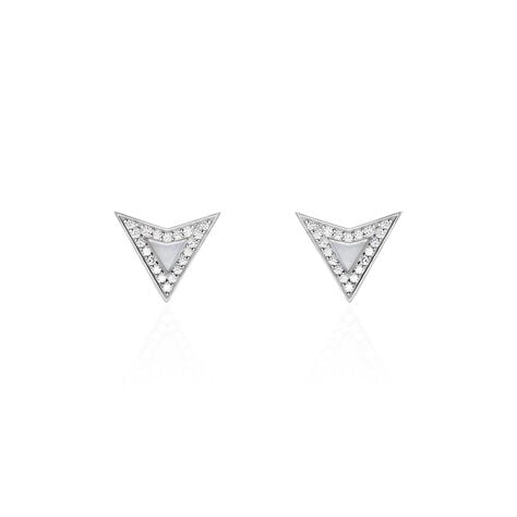 Boucles D'oreilles Puces Moric Argent Blanc Oxyde De Zirconium Nacre - Boucles d'oreilles fantaisie Femme | Histoire d’Or
