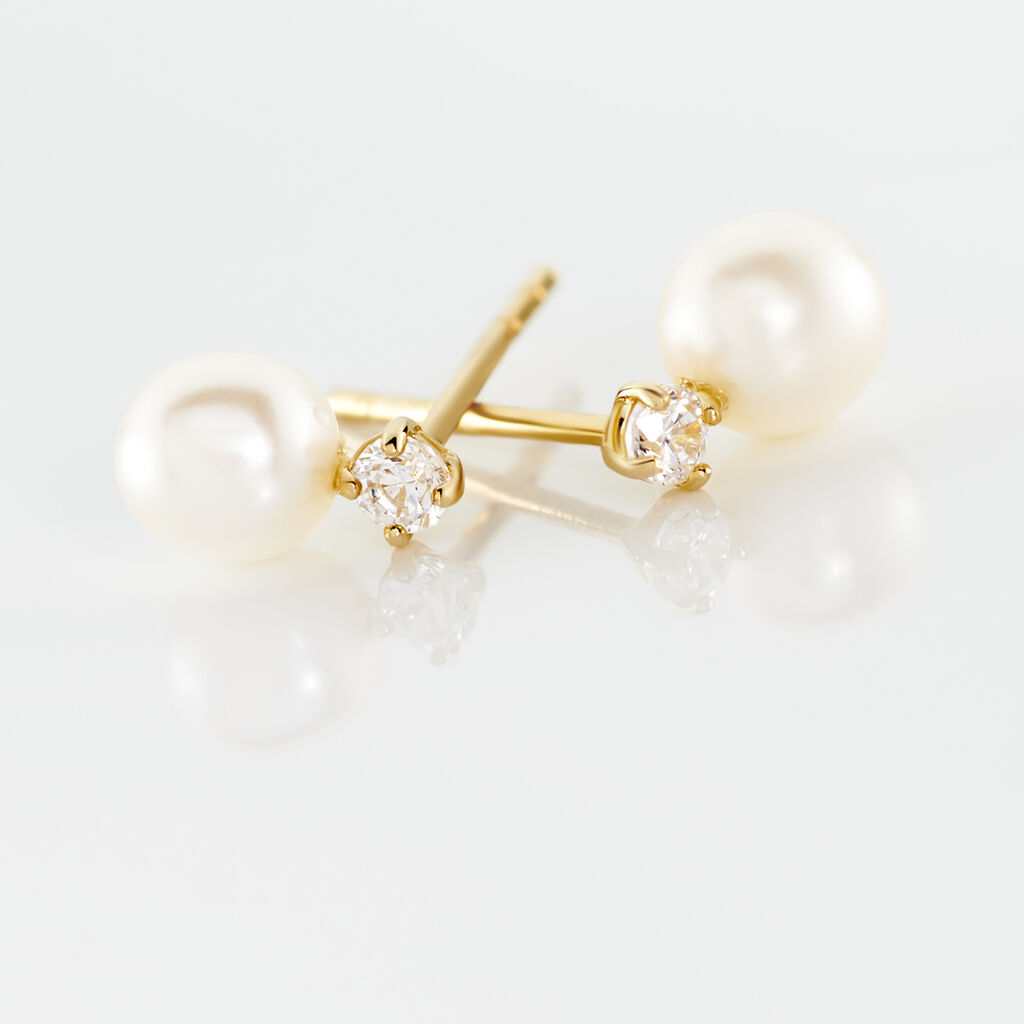 Boucles D'oreilles Puces Eolande Or Jaune Perle De Culture - Clous d'oreilles Femme | Histoire d’Or