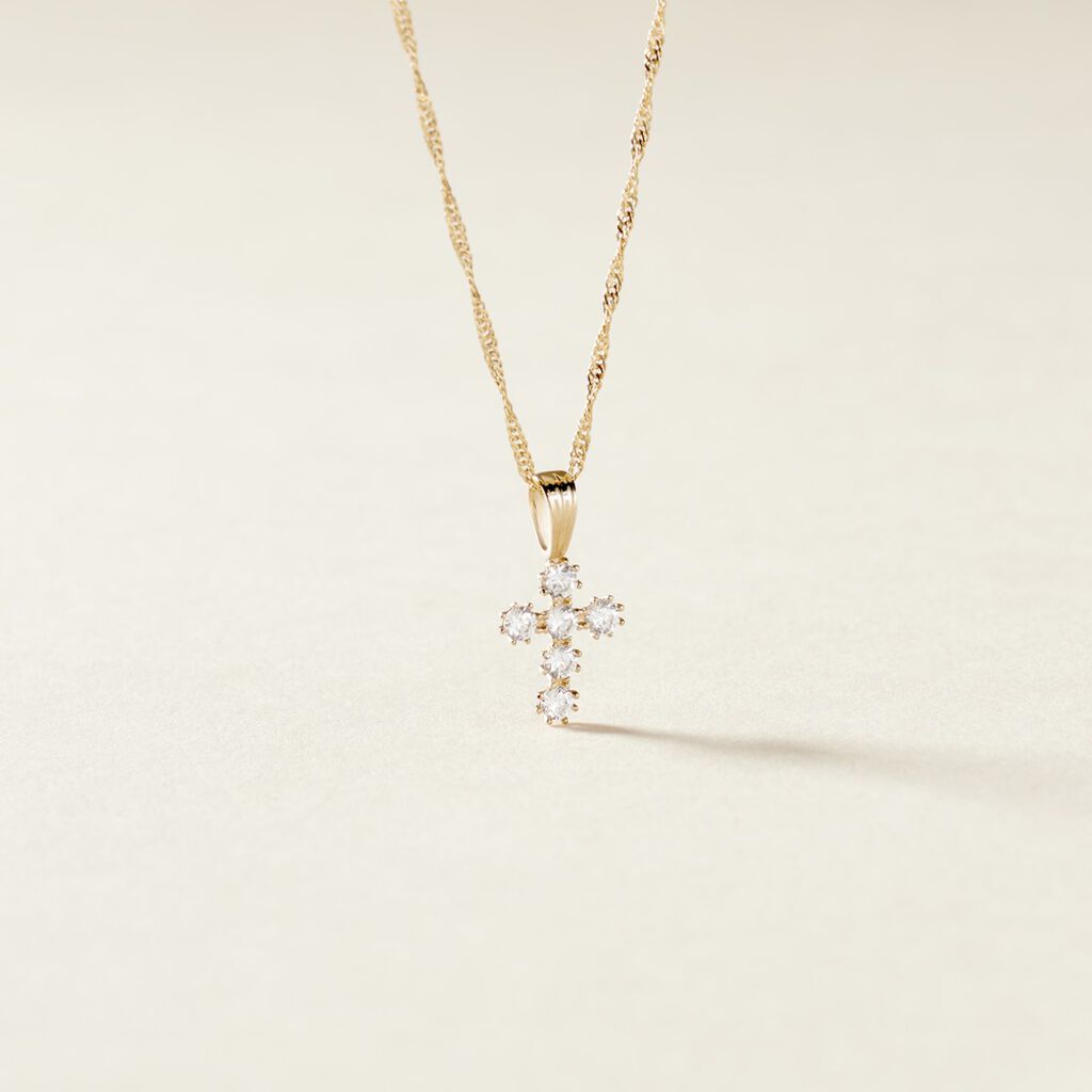Pendentif Canice Croix Or Jaune Oxyde De Zirconium - Pendentifs Communion Famille | Histoire d’Or