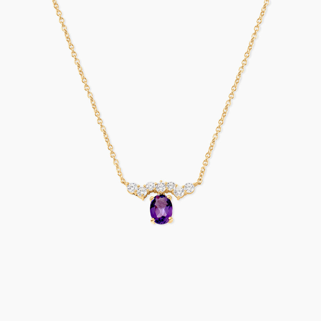 Collier Silviane Argent Dor&eacute; A L'Or 750/1000 Am&eacute;thyste Oxyde De Zirconium - Colliers Femme | Histoire d&rsquo;Or