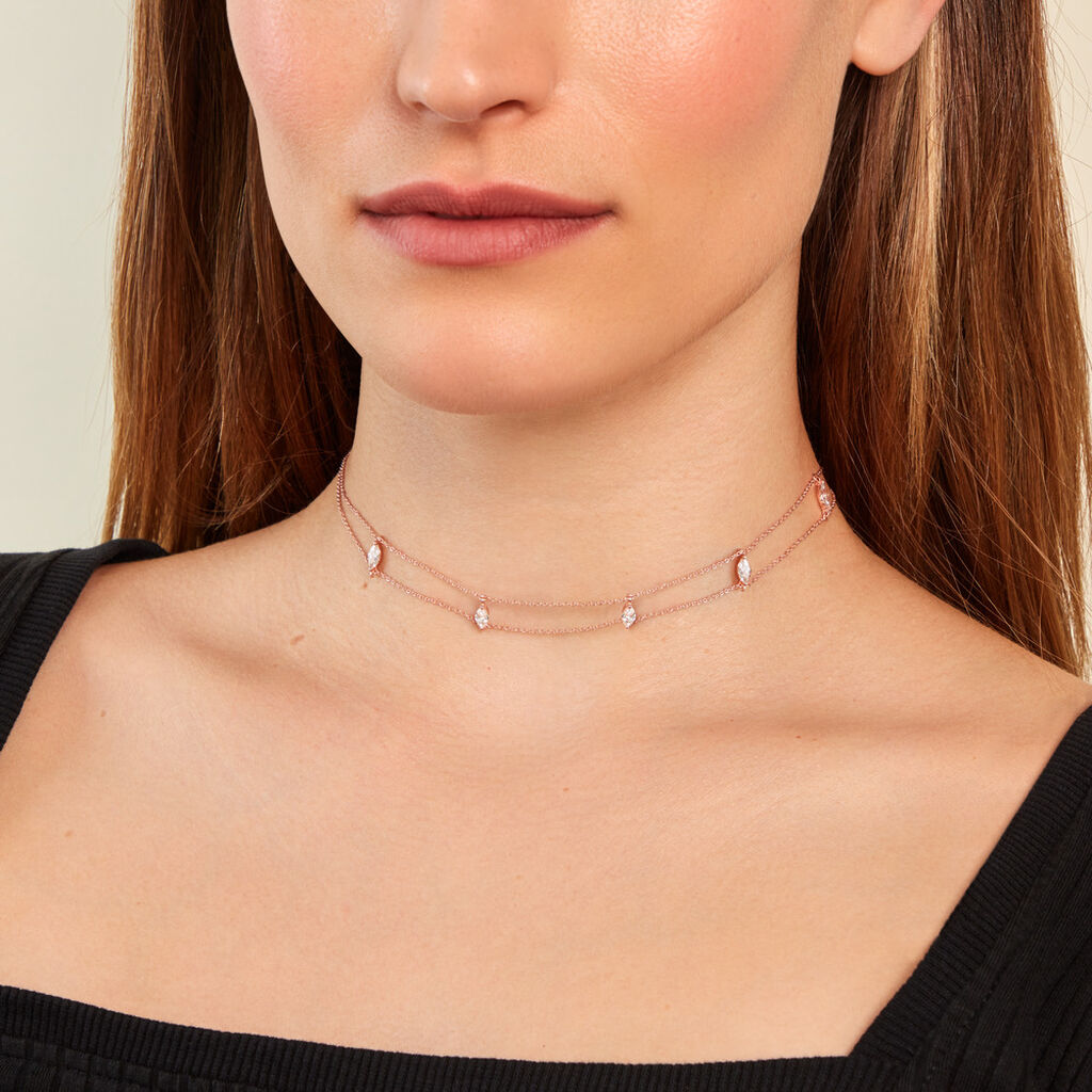 Collier Navette Argent Rose Oxyde De Zirconium - Ras de cou Femme | Histoire d’Or