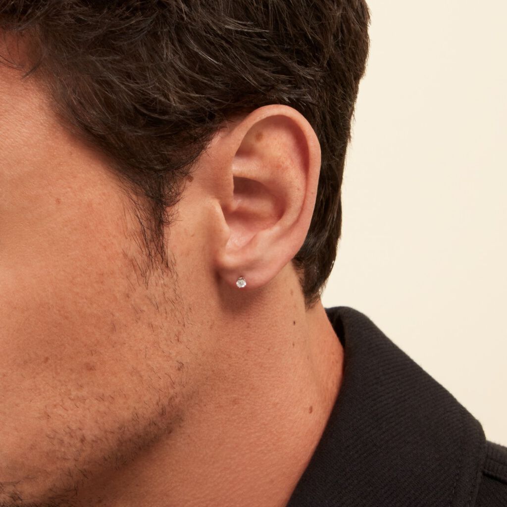 Boucle D'oreille Puce Unitaire Victoria Or Blanc Diamant - Clous d'oreilles Famille | Histoire d’Or