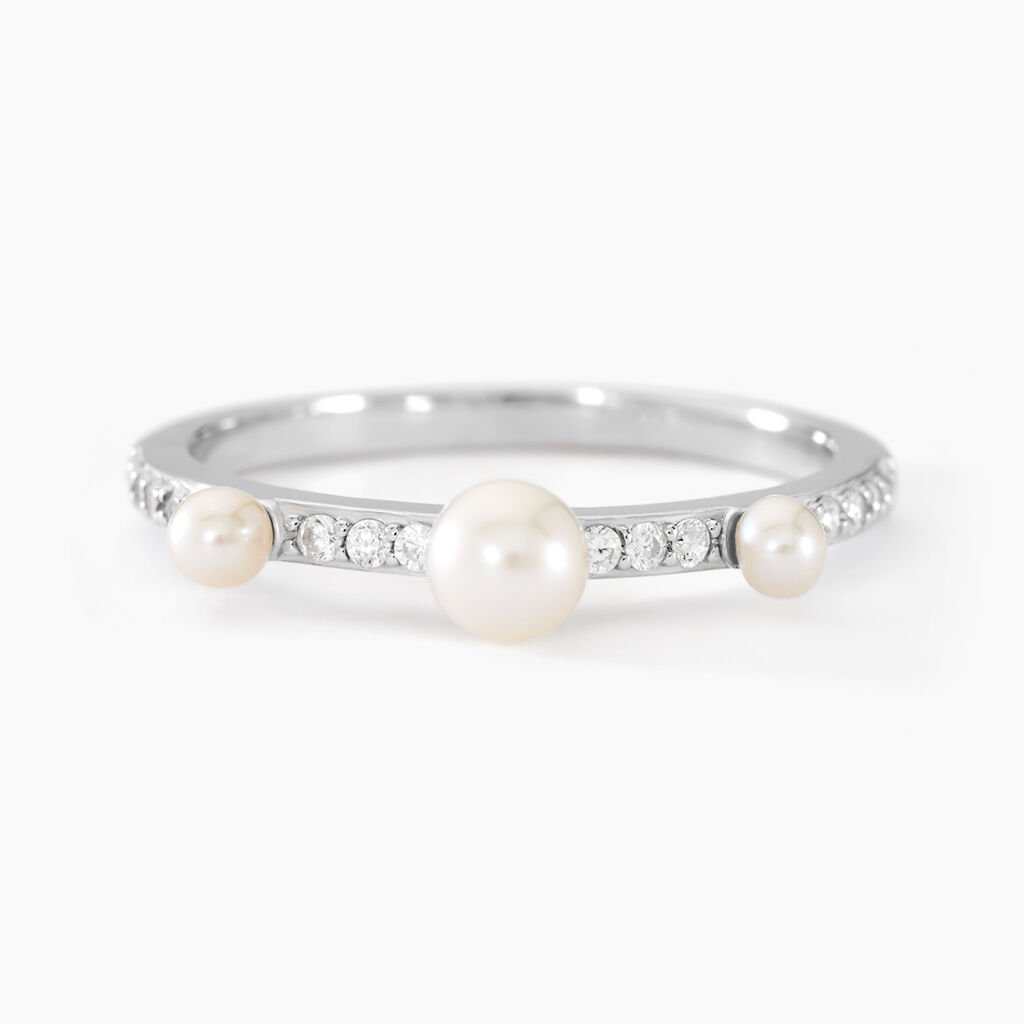 Bague Lua Argent Blanc Perle De Culture Oxyde De Zirconium - Bagues solitaires Femme | Histoire d’Or