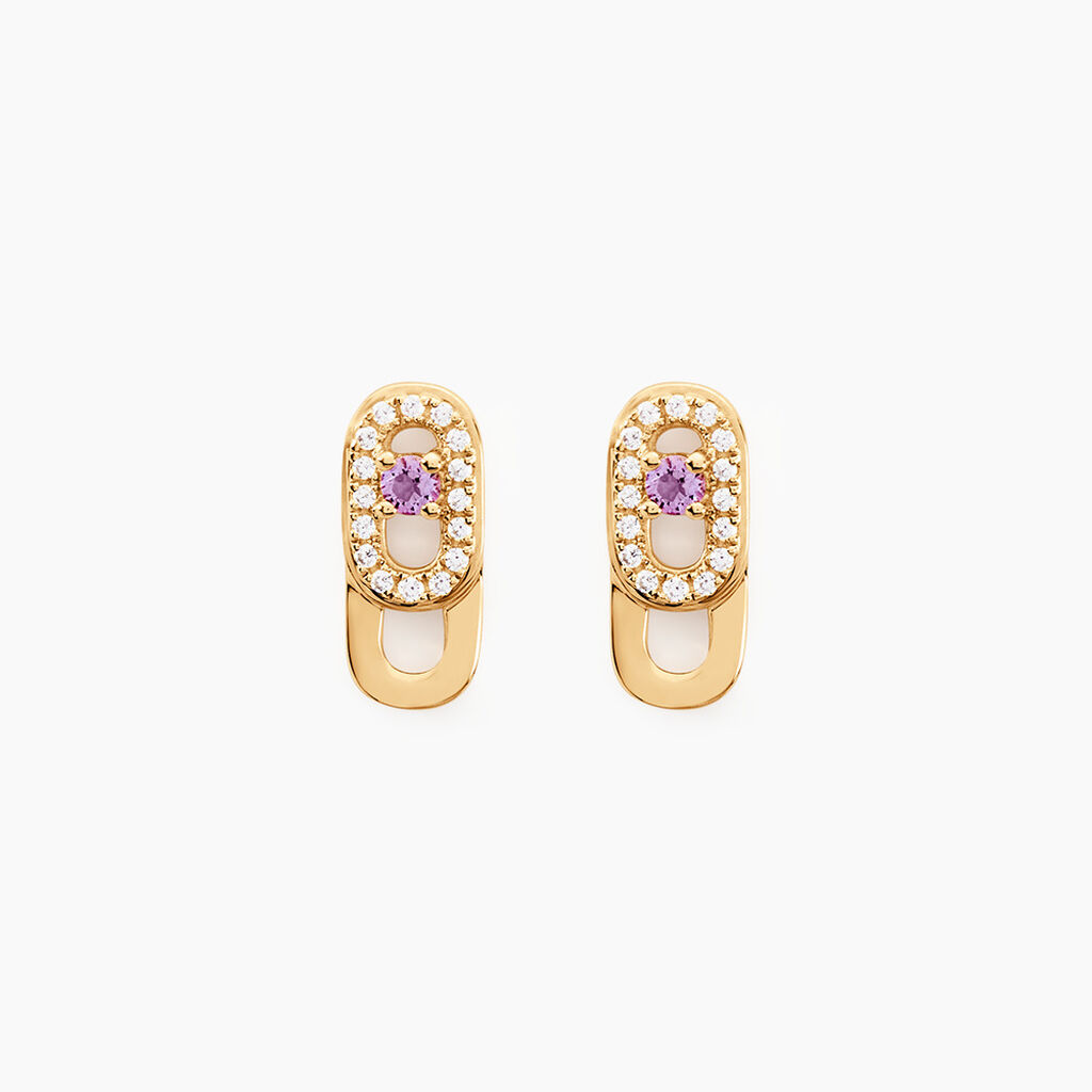 Boucles D'oreilles Puces Deonne Or Jaune Améthyste Oxyde De Zirconium - Clous d'oreilles Femme | Histoire d’Or