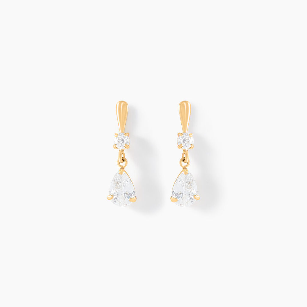 Boucles D'oreilles Pendantes Goutte Or Jaune Oxyde De Zirconium - Boucles d'oreilles pendantes Femme | Histoire d’Or