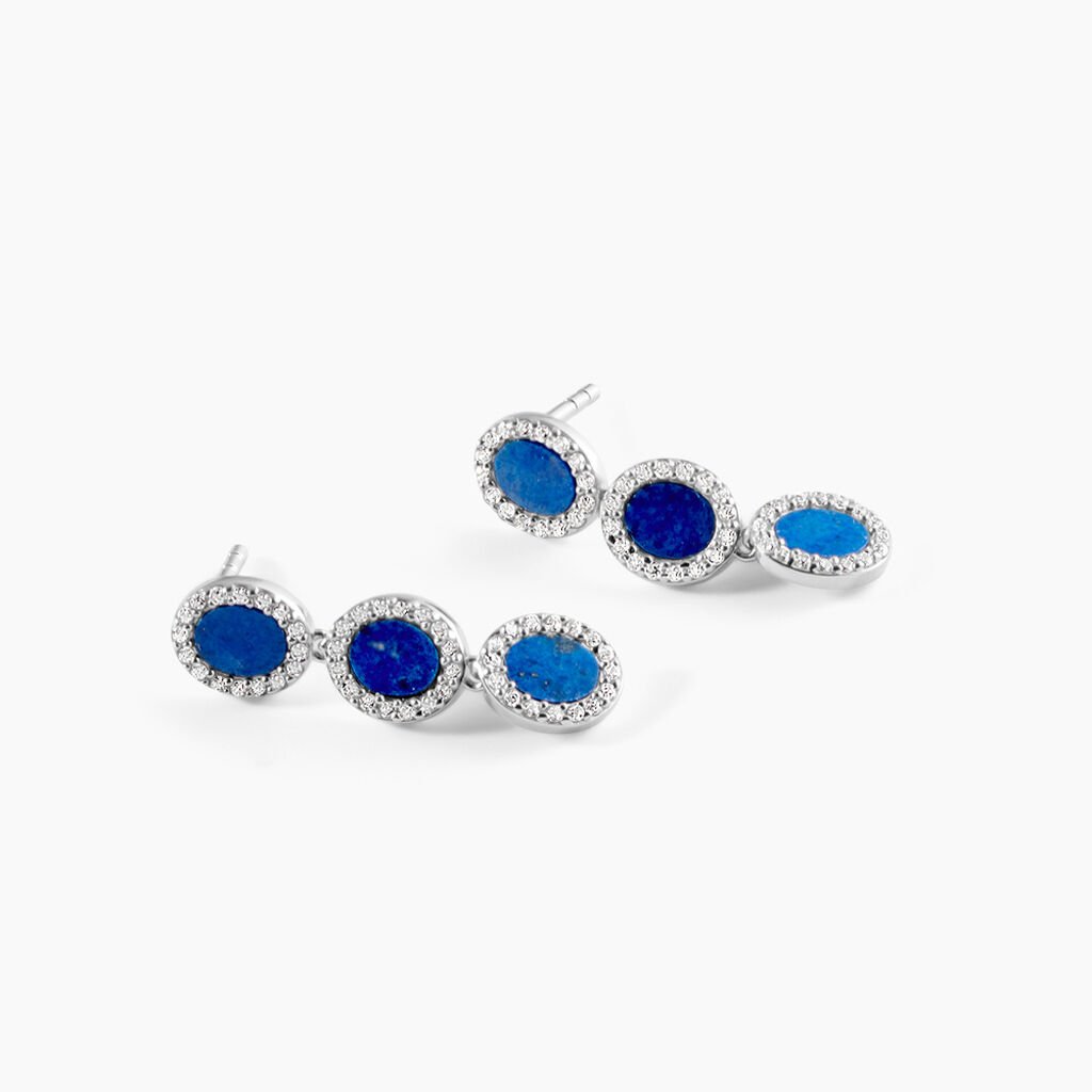 Boucles D'Oreilles Pendantes Margot Argent Blanc Lapis Lazuli Oxyde De Zirconium - Boucles d'oreilles pendantes Femme | Histoire d&rsquo;Or