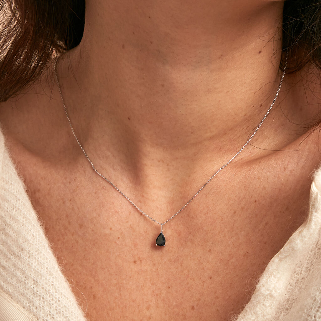 Collier Or Blanc Goutte Saphir - Colliers Femme | Histoire d’Or