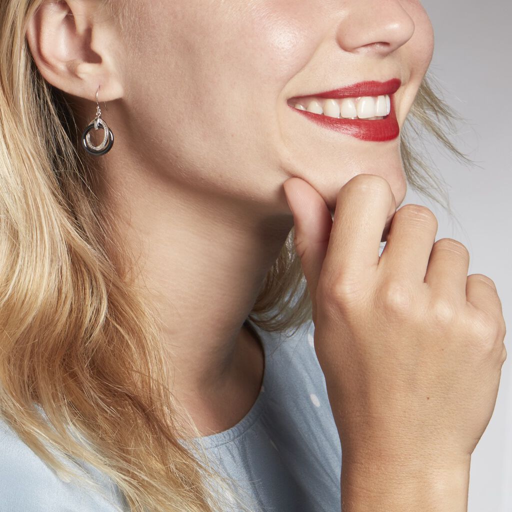 Boucles D'oreilles Pendantes Grizzel Argent Blanc Céramique Et Oxyde - Boucles d'oreilles fantaisie Femme | Histoire d’Or
