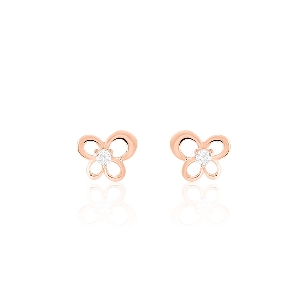 Boucles D'oreilles Puces Eleanor Fleur Or Rose Oxyde De Zirconium - Clous d'oreilles Femme | Histoire d&rsquo;Or