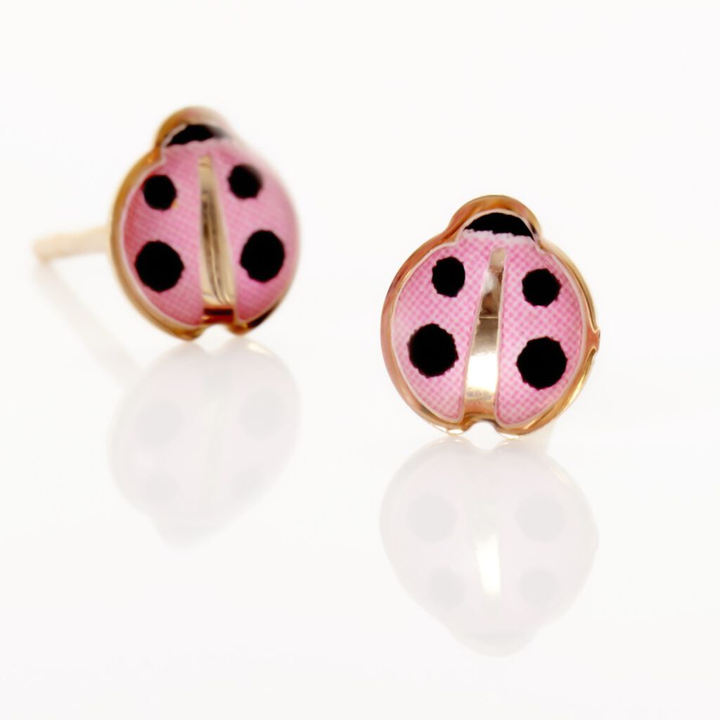 Boucles D'oreilles Puces Lea Coccinelle Or Jaune - Clous d'oreilles Enfant | Histoire d&rsquo;Or