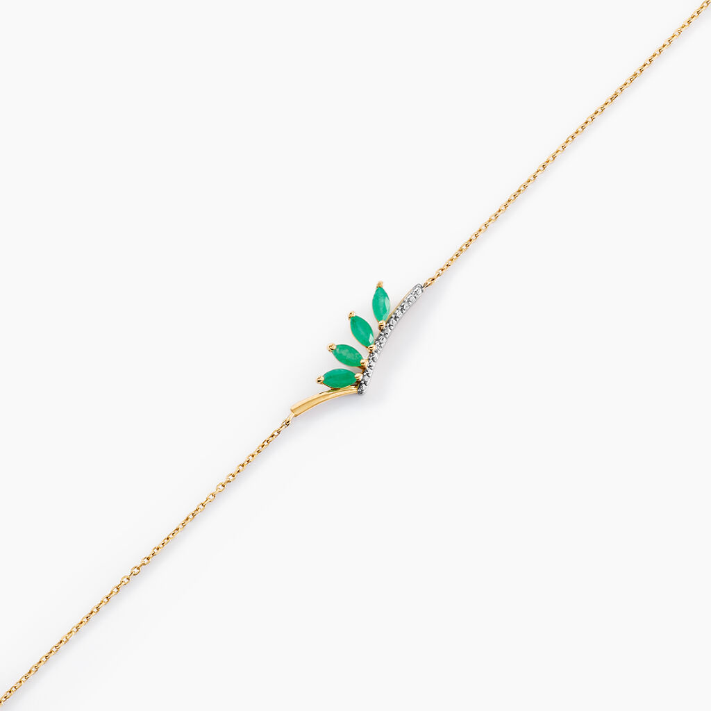 Bracelet Navette Or Jaune Emeraude Diamant - F&ecirc;te des m&egrave;res Femme | Histoire d&rsquo;Or
