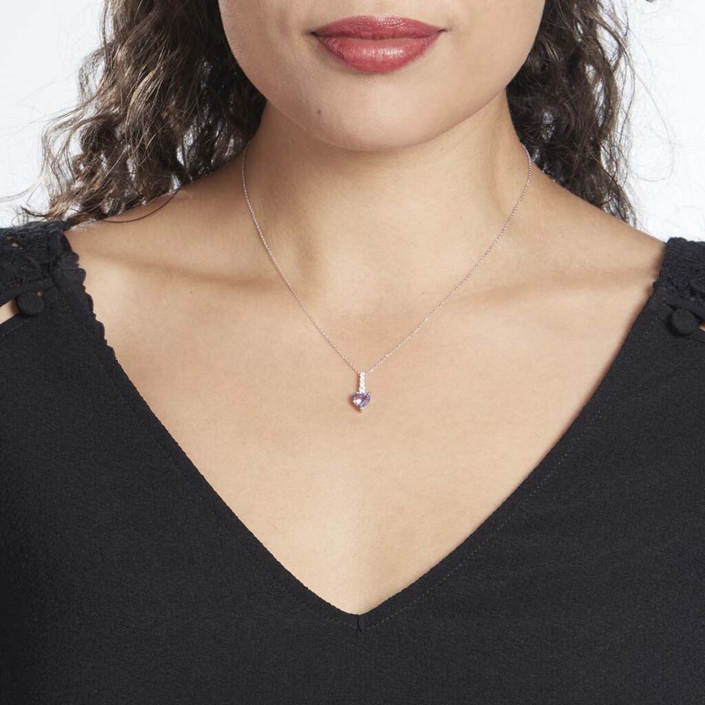 Collier Or Blanc Fany Améthyste Oxydes De Zirconium - Colliers Femme | Histoire d’Or