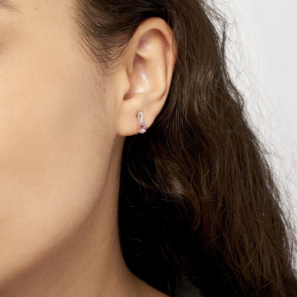 Boucles D'oreilles Pendantes Frannie Or Rose Amethyste Et Oxyde - Boucles d'oreilles pendantes Femme | Histoire d’Or