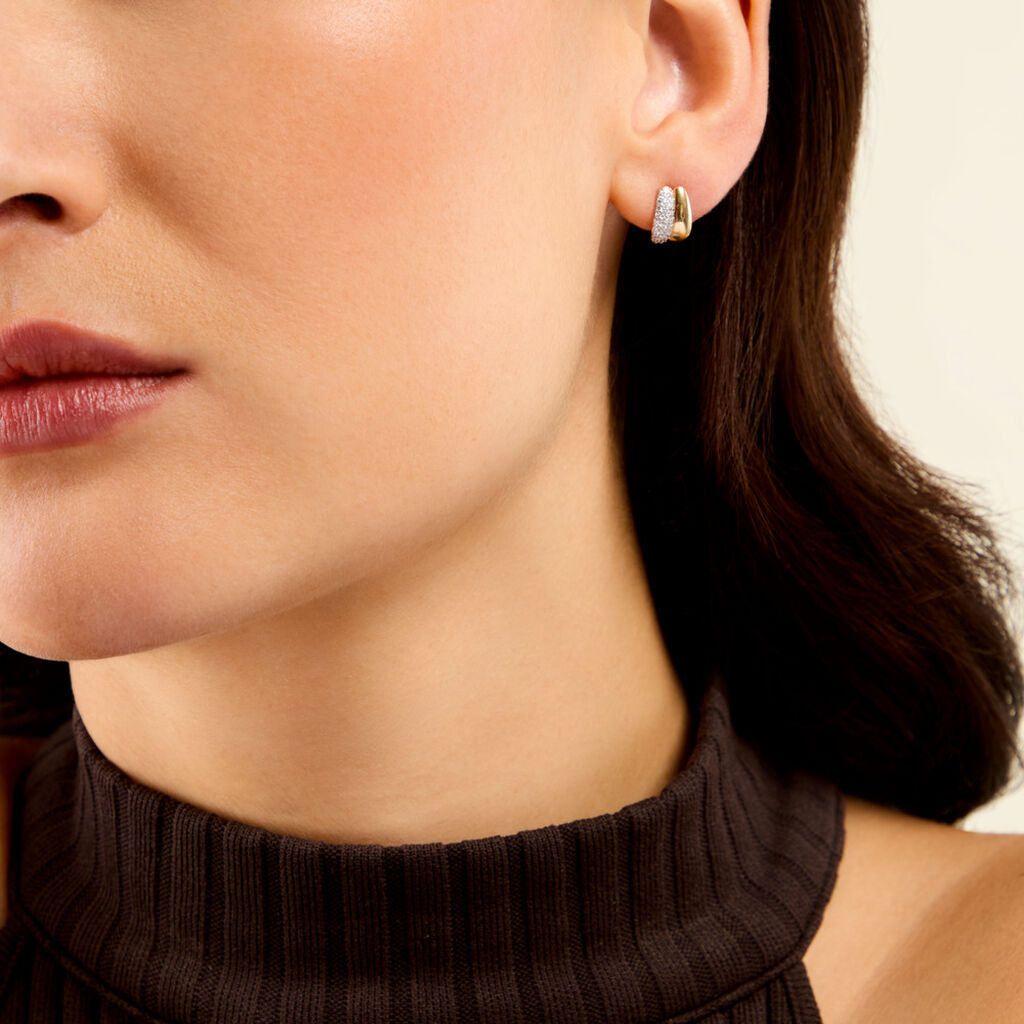 Boucles D'Oreilles Puces Carina Argent Dor&eacute; A L'Or 750/1000 Oxyde De Zirconium - Clous d'oreilles Femme | Histoire d&rsquo;Or