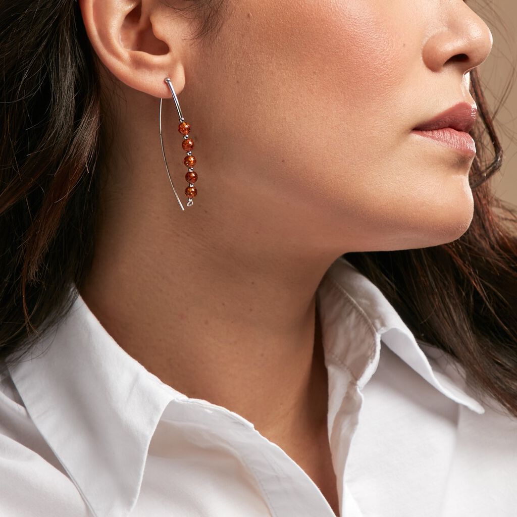 Boucles D'oreilles Pendantes Satu Argent Blanc Ambre - Boucles d'oreilles fantaisie Femme | Histoire d’Or