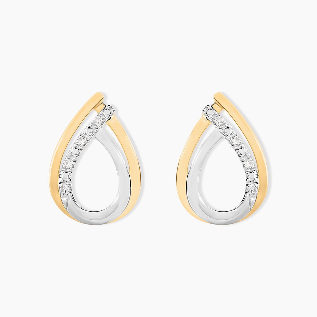 Boucles D'oreilles Puces Marilynn Or Bicolore Diamant Blanc - Clous d'oreilles Femme | Histoire d’Or