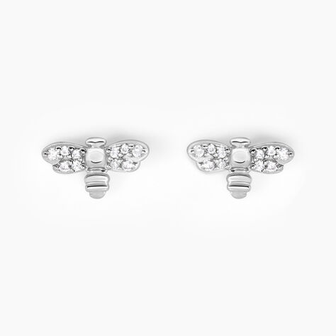 Boucles D'oreilles Puces Argent Blanc Bee Good Oxyde De Zirconium - Boucles d'oreilles fantaisie Femme | Histoire d’Or
