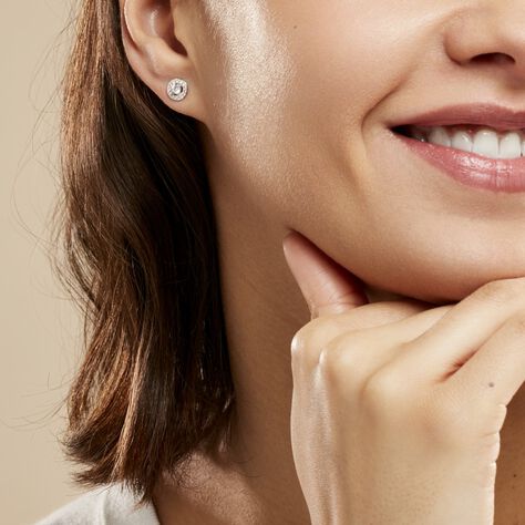 Boucles D'oreilles Puces Star Or Blanc Oxyde De Zirconium - Clous d'oreilles Femme | Histoire d’Or