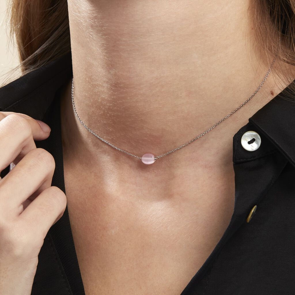 Collier Evren Argent Blanc Quartz Rose - Ras de cou Femme | Histoire d’Or