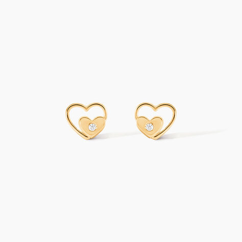 Boucles D'oreilles Puces Terentille Coeur Or Jaune Oxyde De Zirconium - Clous d'oreilles Enfant | Histoire d&rsquo;Or