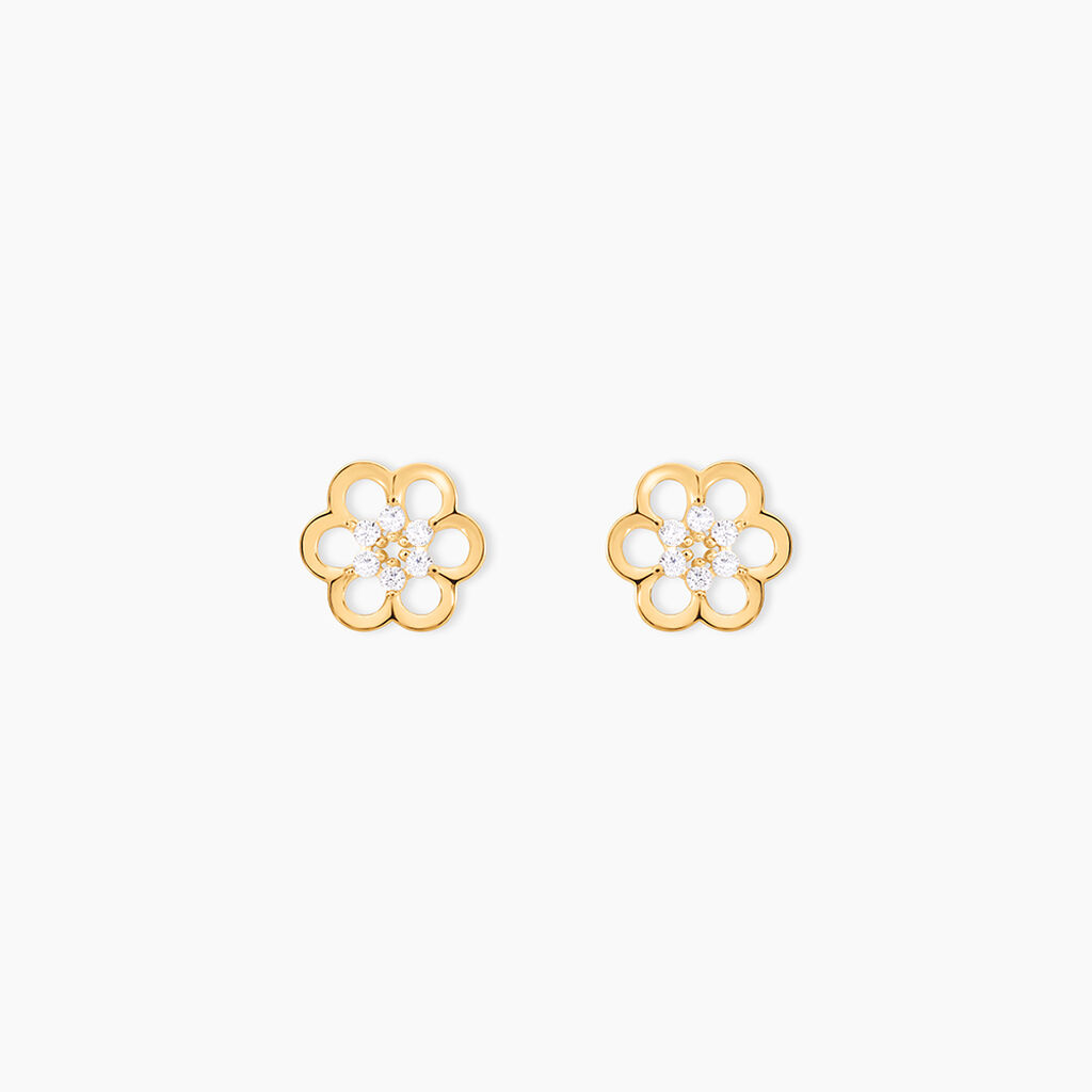 Boucles D'oreilles Puces Philine Fleur Or Jaune Oxyde De Zirconium - Clous d'oreilles Femme | Histoire d&rsquo;Or
