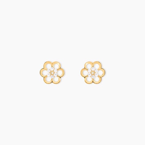 Boucles D'oreilles Puces Philine Fleur Or Jaune Oxyde De Zirconium - Clous d'oreilles Femme | Histoire d’Or