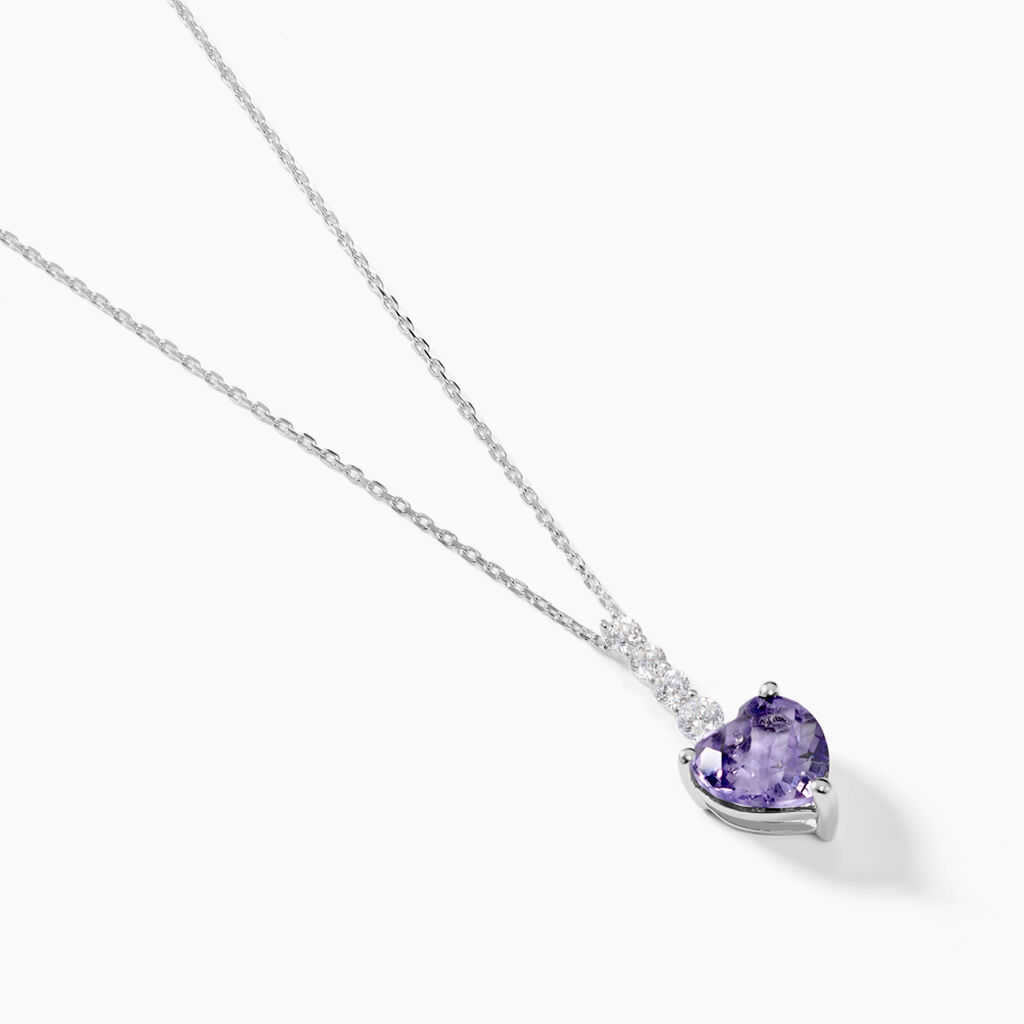 Collier Or Blanc Fany Am&eacute;thyste Oxydes De Zirconium - Colliers Femme | Histoire d&rsquo;Or