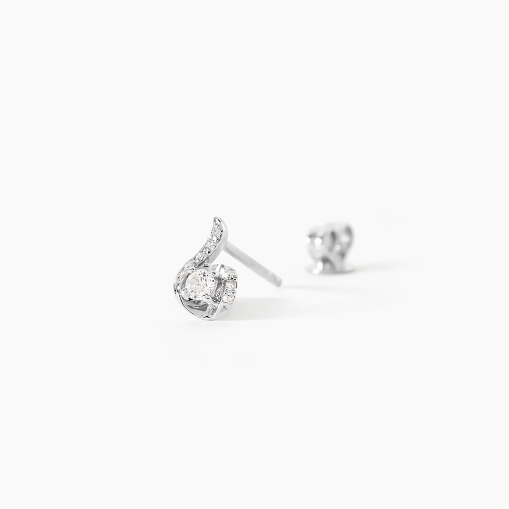 Boucles D'oreilles Puces Vrille Accompagnee Or Blanc Diamant - Clous d'oreilles Femme | Histoire d&rsquo;Or